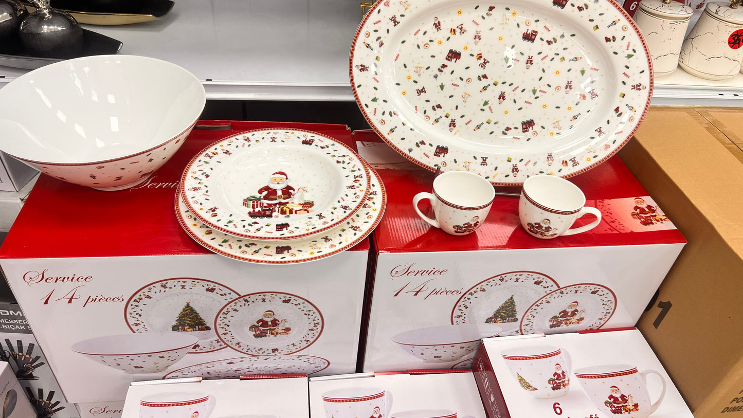 SERVICE NOEL 14 pcs+ 6 TASSES NOEL : TOTAL 20 pcs avec la livraison comprise