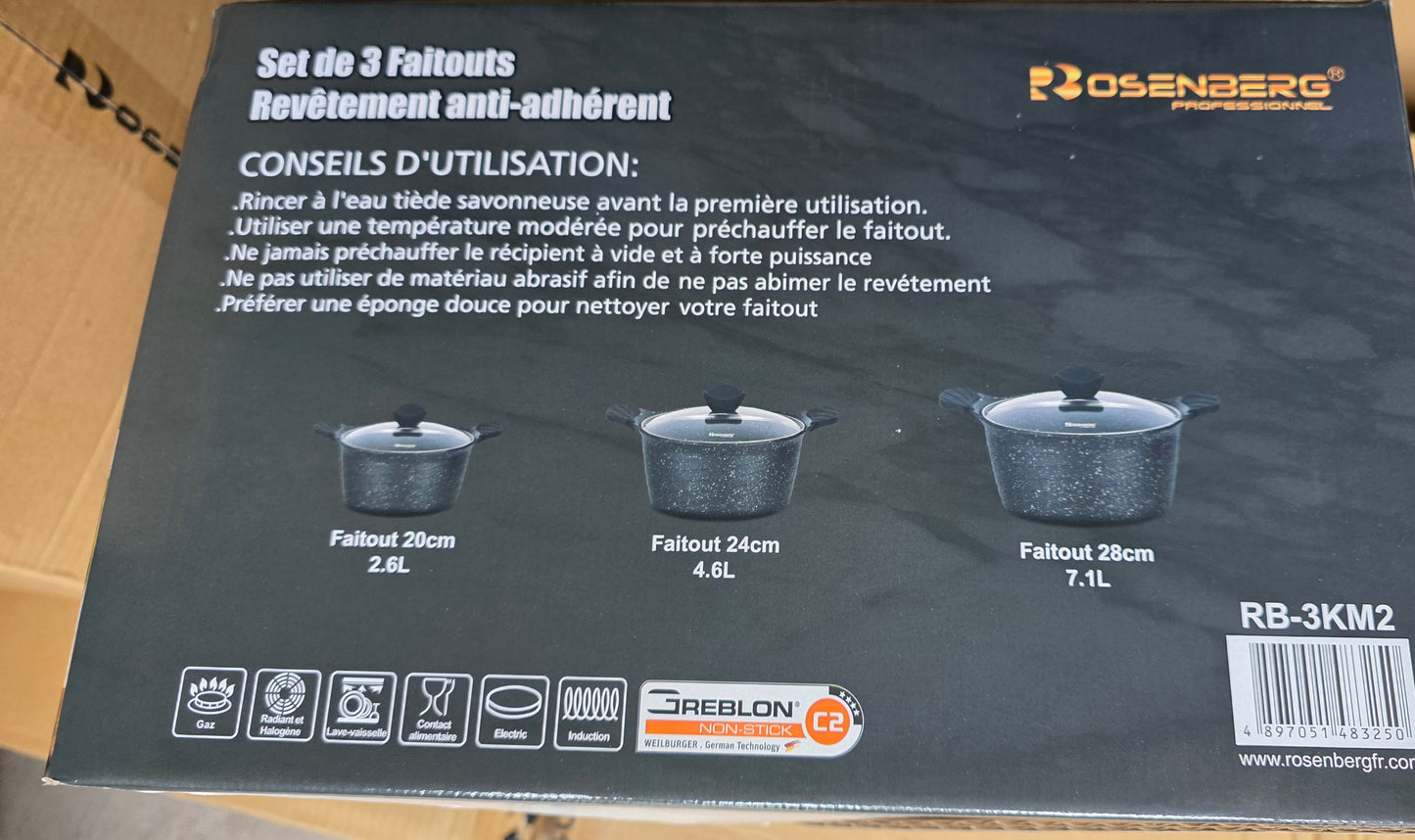 Serie de 3 marmites 28 cm/24cm/20 cm induction