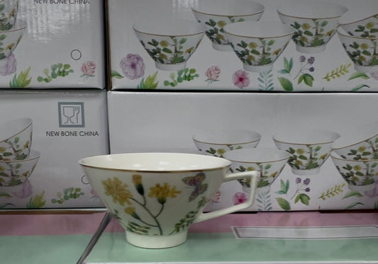 6 TASSES AVEC ANSE COULEUR FLEUR VERT