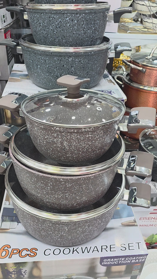 SERIE DE 3 MARMITES GRANITE 28-24-22 cm INDUCTION COULEUR BEIGE