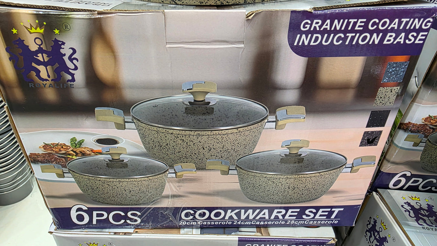 SERIE DE 3 MARMITES GRANITE 28-24-22 cm INDUCTION COULEUR BEIGE