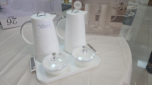 Ensemble de 2 thermos BLANC + 2 sucriers blancs+ un plateau blanc